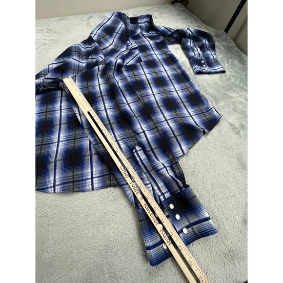 Plains Western Wear Shirt Mens XL Blue Black Pearl Snap Plaid Cowboy Western Y2K - Picture 8 of 10